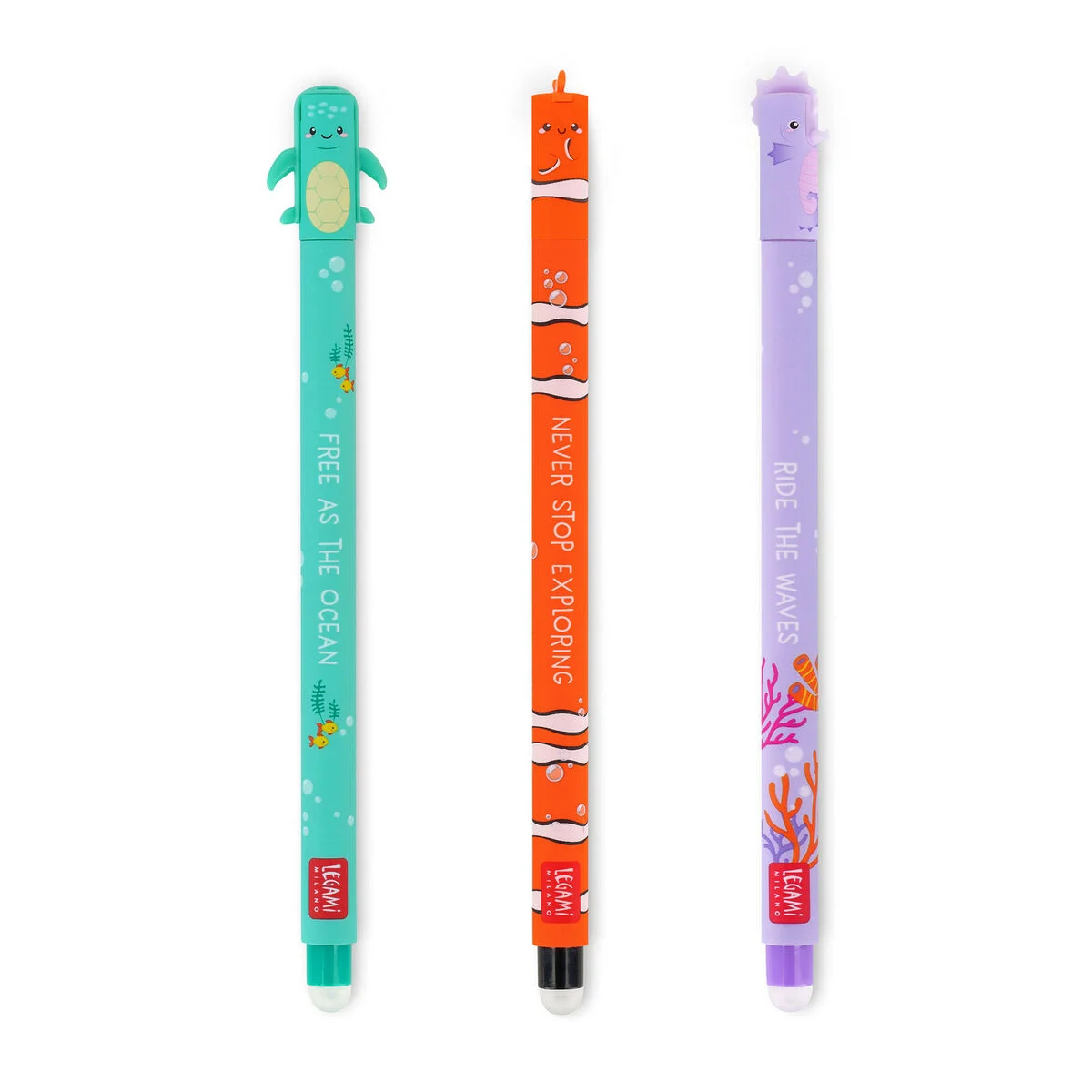 Conjunto de 3 Canetas de Gel Apagáveis - Animais Marinhos | Legami - Image 2
