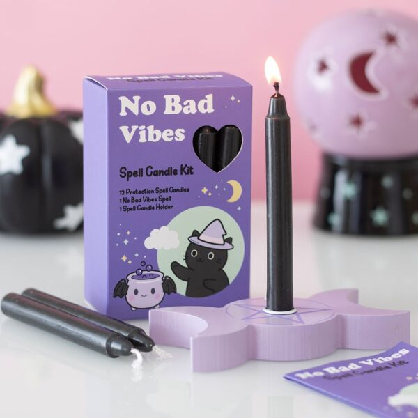 Kit de 12 Velas de Ritual Pretas com Suporte