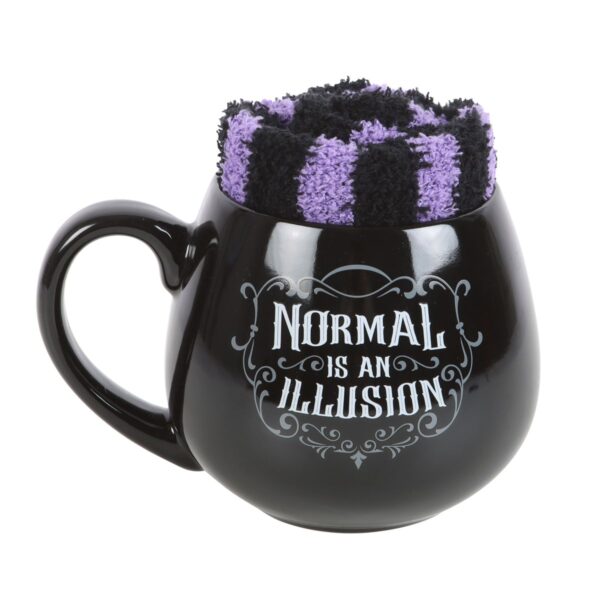 Conjunto de Caneca Gótica Preta de 500 Ml e Meias às Riscas